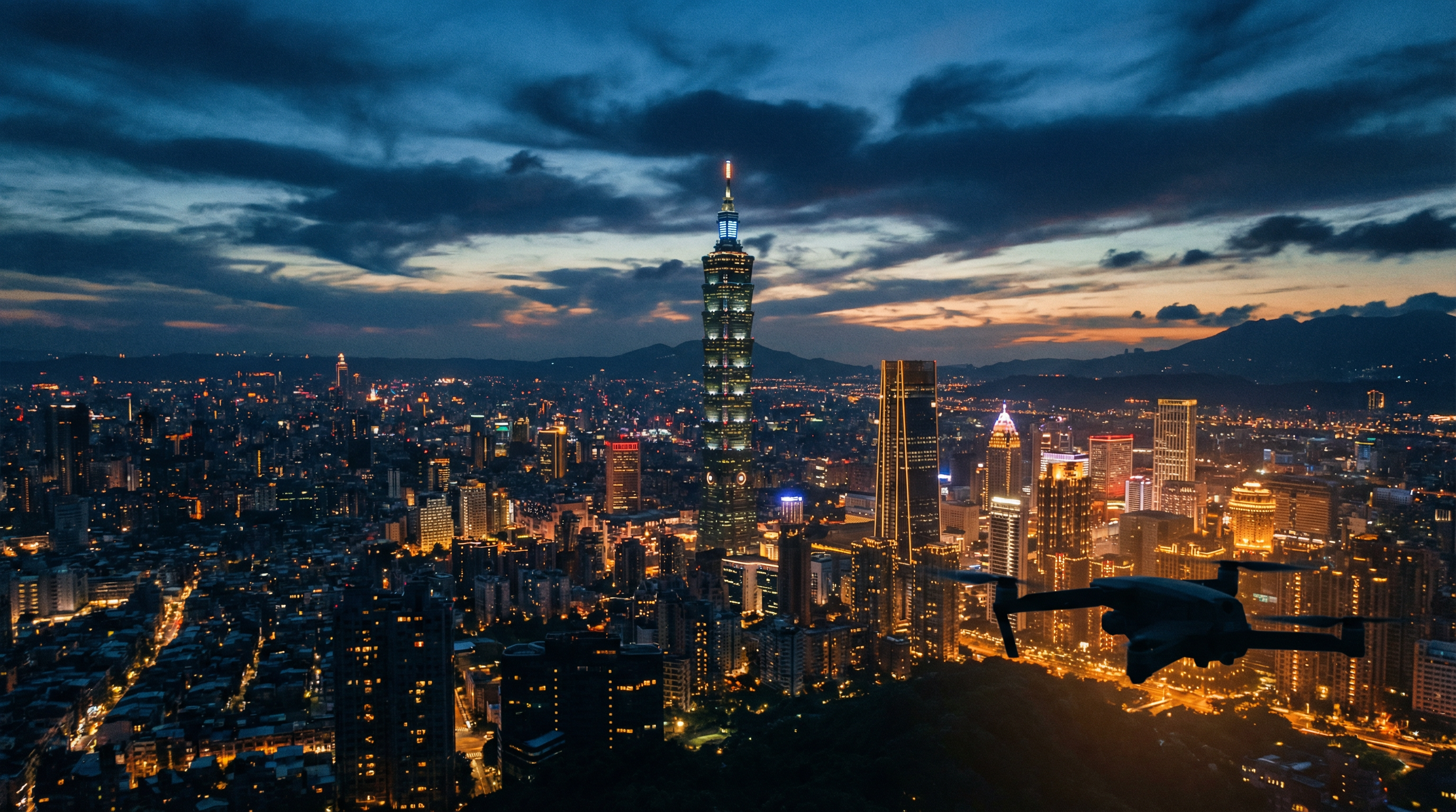 Taipei 101 aerial view at night